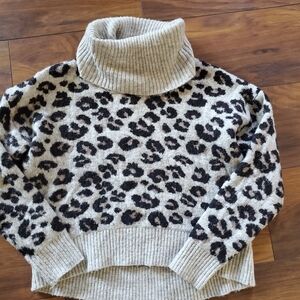 Jessica Simpson Cream and Black Leopard Cowl Neck Sweater